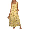 thumbnail image 1 of WTOBBY Women's Vintage Floral Print Summer Round Neck Sleeveless Beach Dress with Smocked Back and Elastic Waist for Resort Wear and Getaways,YellowM, 1 of 4