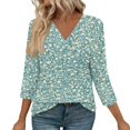 thumbnail image 1 of WTOBBY Women's Vintage Floral Print V-Neck Tunic 3/4 Sleeve Loose Fit Blouse Casual Comfort Top with Breathable Cotton Material,Mint Green M, 1 of 4