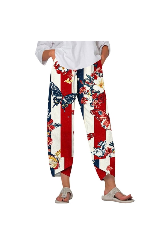 Women's Vintage Floral Wide Leg Beach Pants - Lightweight Palazzo Trousers with Elastic Waist & Wrinkle-Free Fabric for Tropical Vacations,Red 2XL