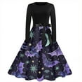 thumbnail image 1 of WTOBBY Women's Vintage Halloween Printed Party Gown Dress with Round Neck, Long Sleeves, and Formal Design for Evening Wear and Gothic Parties ,Black L, 1 of 4