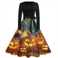 thumbnail image 1 of WTOBBY Women's Vintage Halloween Printed Party Gown Dress with Round Neck, Long Sleeves, and Formal Design for Evening Wear and Gothic Parties ,Earthy Yellow L, 1 of 4