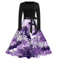 thumbnail image 1 of WTOBBY Women's Vintage Halloween Printed Party Gown Dress with Round Neck, Long Sleeves, and Formal Design for Evening Wear and Gothic Parties ,Light Purple L, 1 of 5