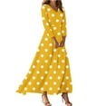 thumbnail image 1 of WTOBBY Women's Vintage Polka Dot Print V-Neck 3/4 Sleeve A-Line Beach Dress, Waisted Midi Sundress with Casual Flowy Skirt for Seaside Outings,Yellow M, 1 of 5