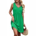 thumbnail image 1 of WTOBBY Women's Vintage Solid Color Splicing Casual Dress V-Neck Sleeveless Beach Style Dress with Back Detail for Evening Beach Walks,GreenL, 1 of 4