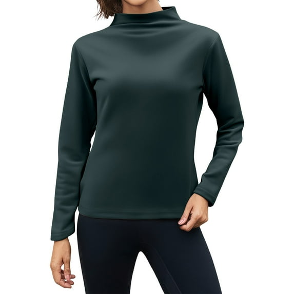 WTOBBY Women's Warm Fleece Base Shirt with Seamless Design, Thick Inner Layer for Insulation, Half High Neck Long Sleeve Top, Perfect for Cold Weather and Layering,Dark Green 2XL