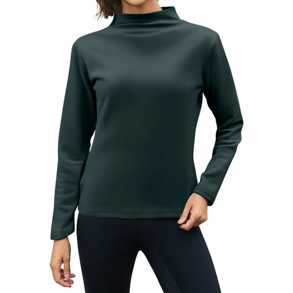 WTOBBY Women's Warm Fleece Base Shirt with Seamless Design, Thick Inner Layer for Insulation, Half High Neck Long Sleeve Top, Perfect for Cold Weather and Layering,Dark Green M