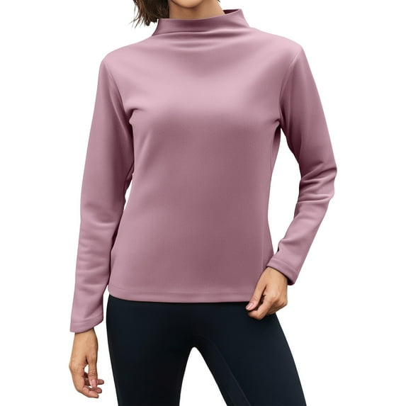 WTOBBY Women's Warm Fleece Base Shirt with Seamless Design, Thick Inner Layer for Insulation, Half High Neck Long Sleeve Top, Perfect for Cold Weather and Layering,Light Purple XL