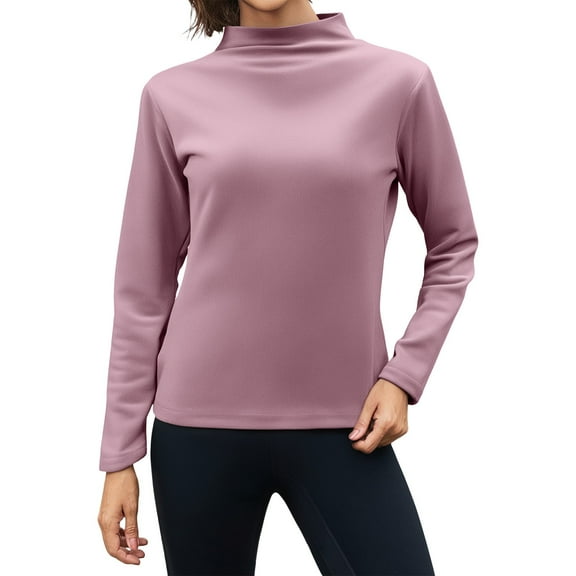 WTOBBY Women's Warm Fleece Base Shirt with Seamless Design, Thick Inner Layer for Insulation, Half High Neck Long Sleeve Top, Perfect for Cold Weather and Layering,Light Purple M