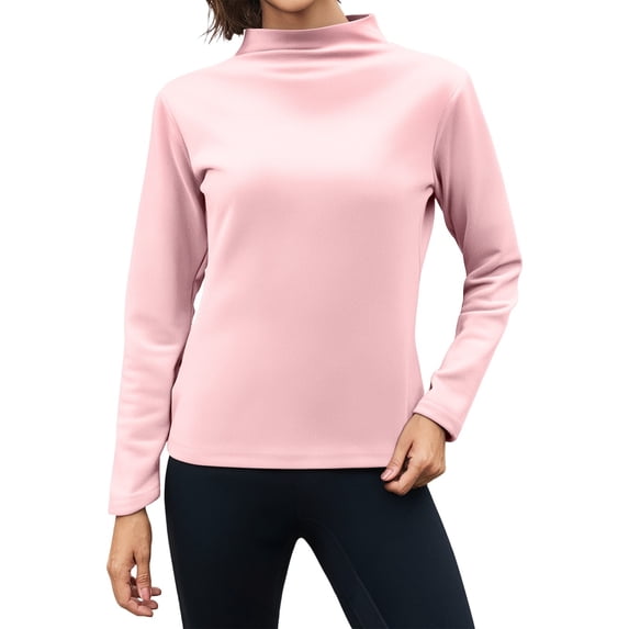 WTOBBY Women's Warm Fleece Base Shirt with Seamless Design, Thick Inner Layer for Insulation, Half High Neck Long Sleeve Top, Perfect for Cold Weather and Layering,Pink M