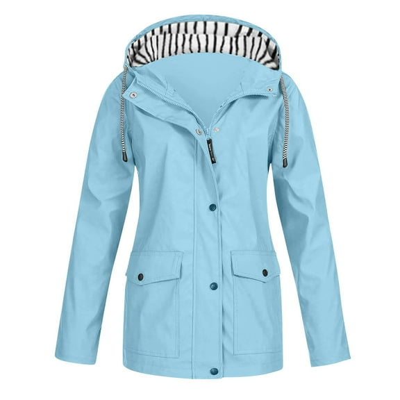 WTOBBY Women's Waterproof Windproof Sun Protective Rain Jacket - Outdoor Hiking Hooded Raincoat with Quick Dry Technology for All Weather Conditions ,Light Blue XL