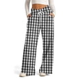 thumbnail image 1 of WTOBBY Women's Wide Leg Casual Pants High Waist Plaid Sports Trousers, Comfortable Stretch Athletic Pants for Jogging and Lounge Wear,Black L, 1 of 6