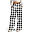 thumbnail image 1 of WTOBBY Women's Wide Leg Casual Pants High Waist Plaid Sports Trousers, Comfortable Stretch Athletic Pants for Jogging and Lounge Wear,White S, 1 of 6