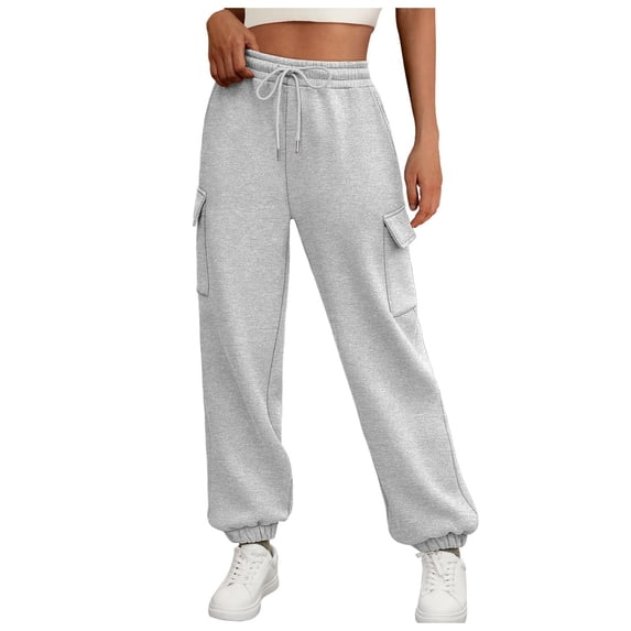 WTOBBY Women's Wide Leg Sweatpants Casual High Waist Baggy Boyfriend Jogger Pants with Pockets for Spring Fall,Light Gray L