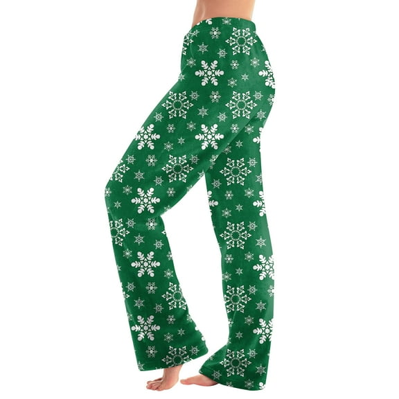 WTOBBY Women's Winter Plaid Pants Full Length Long Trousers with Christmas Print for Sports and Casual Wear in Cold Seasons,Green M