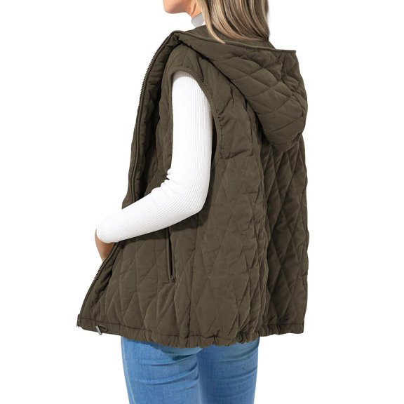 WTOBBY Women's Winter Tank Top Sleeveless Lightweight Stand Collar Zip Solid Quilted Vest, Warm and Practical Layering Vest for Cold Days,Army Green XL