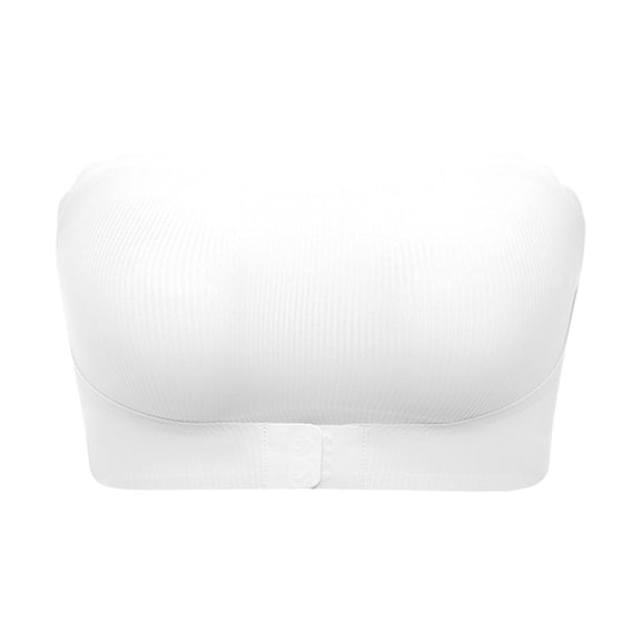 WTOBBY Women's Wireless Front Closure Strapless Bra with Push-Up Design, Bandeau Style for Comfort, Seamless Look under Clothing, Ideal for Off-Shoulder Tops,White 36