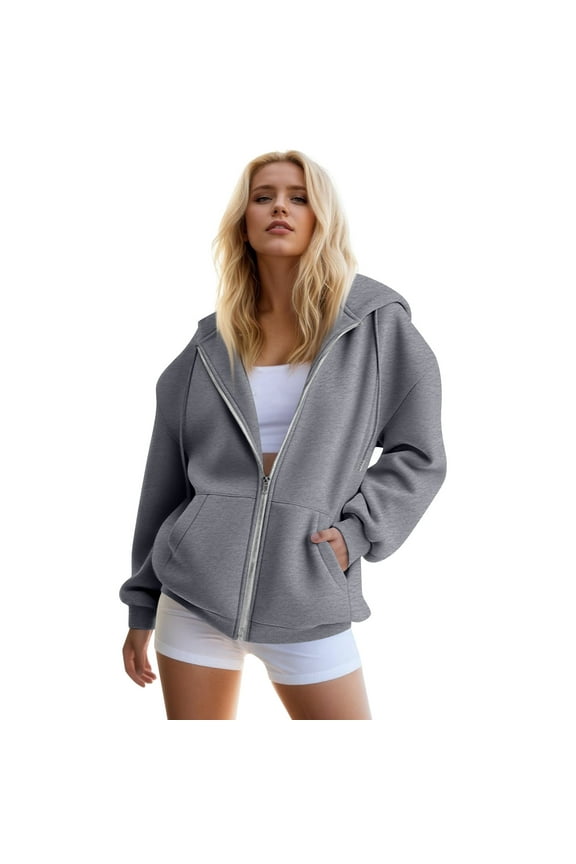 Women's Zip Up Hoodie Oversized Sweatshirt Fall Fashion Casual Jacket Long Sleeve Pullover for Street Style Comfort Wear,Gray 3XL