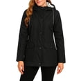 thumbnail image 1 of WTOBBY Womens Raincoats With Hood Lightweight Outdoor Hooded Waterproof Windbreaker Solid Trench Coat Jacket Plus Size, Ideal for Sports and Fashion,Black L, 1 of 5