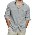thumbnail image 1 of WTOBBYMen's Cotton Linen Blend Long Sleeve Shirt, Solid Color Breathable Button Down with Two Pockets for Daily Casual Wear & Travel Essentials,Light Gray XL, 1 of 5