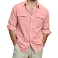 thumbnail image 1 of WTOBBYMen's Cotton Linen Blend Long Sleeve Shirt, Solid Color Breathable Button Down with Two Pockets for Daily Casual Wear & Travel Essentials,Pink 2XL, 1 of 5