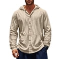 thumbnail image 1 of WTOBBYMen's Linen Hooded Drawstring Cover Up Shirt, UPF Sun Protection Long Sleeve for Beach Fishing Sports & Casual Outdoor Activities with Loose Fit Design,Khaki XL, 1 of 5