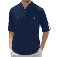 thumbnail image 1 of WTOBBYMen's Pure Linen Long Sleeve Shirt with Double Chest Pockets, Loose Fit Breathable Button Up for Casual Vacation Style & Beach Relaxation Outfits,Navy 2XL, 1 of 4