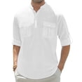 thumbnail image 1 of WTOBBYMen's Pure Linen Long Sleeve Shirt with Double Chest Pockets, Loose Fit Breathable Button Up for Casual Vacation Style & Beach Relaxation Outfits,White 2XL, 1 of 5