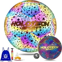 WTOPSBO Soccer Ball Size 4/5, Holographic Reflective Glowing Soccer Ball, Bright PU Leather Soccer Balls for Night Games,Training, Ideal Gifts for Soccer Fans with Pump