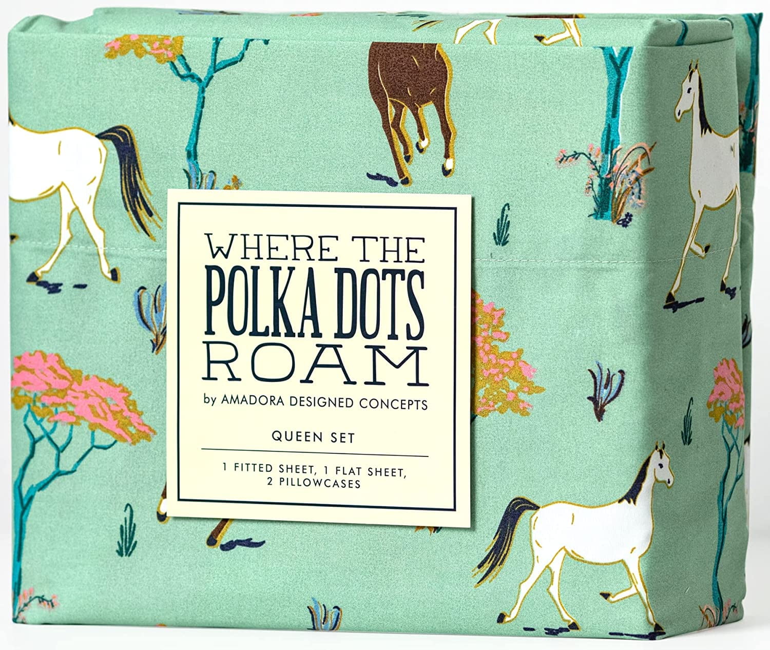 Full Size Green Horse Print Microfiber Jersey Sheet Set