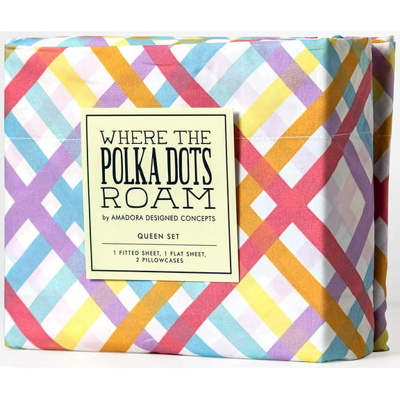 WTPDR Queen Bed Sheet Set - 4 Piece Premium Sheets and Pillowcases Set, Super Soft Cooling Luxury Bedsheets - Rainbow Gingham