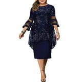 WTPretty Plus Size Womens 3/4 Flared Sleeve Cocktail Party Formal Midi ...