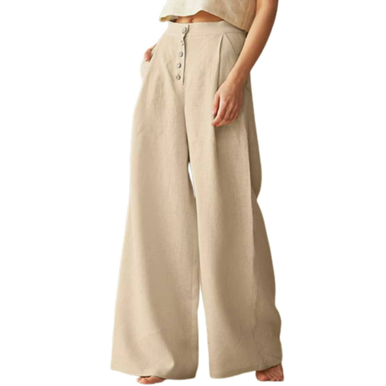 WTPretty Plus Size Womens High Waist Wide Leg Chino Pants Cotton