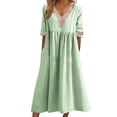 thumbnail image 2 of YNIQUE Women's Casual Dress V-Neck Short Sleeve Waist Tie Ruffle Chiffon Elegant Mini Short Swing Skater Dresses 2 of 14