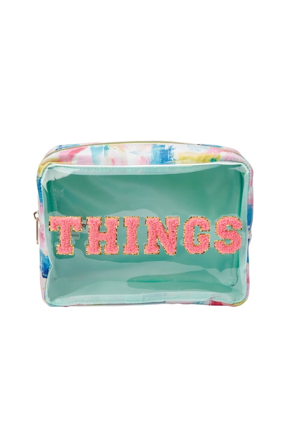 Watercolor "THINGS" Organizer, See-Through Beauty Bag with Gold-Tone Hardware