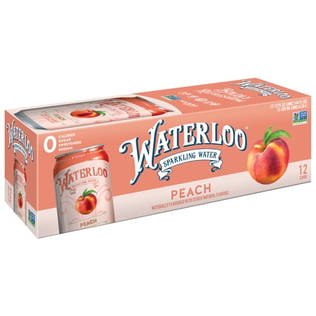 Waterloo Sparkling Water, Peach, 12 fl oz, 12 Pack Cans