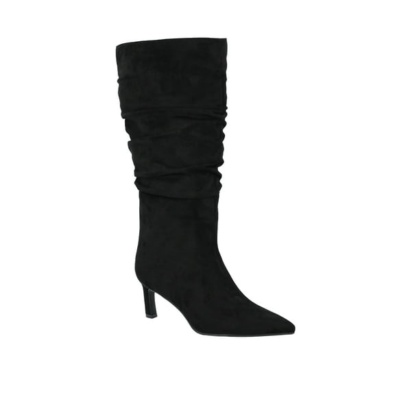 Time and Tru Women's Faux Suede Slouch Boots with Kitten Heels, Wide Width Available