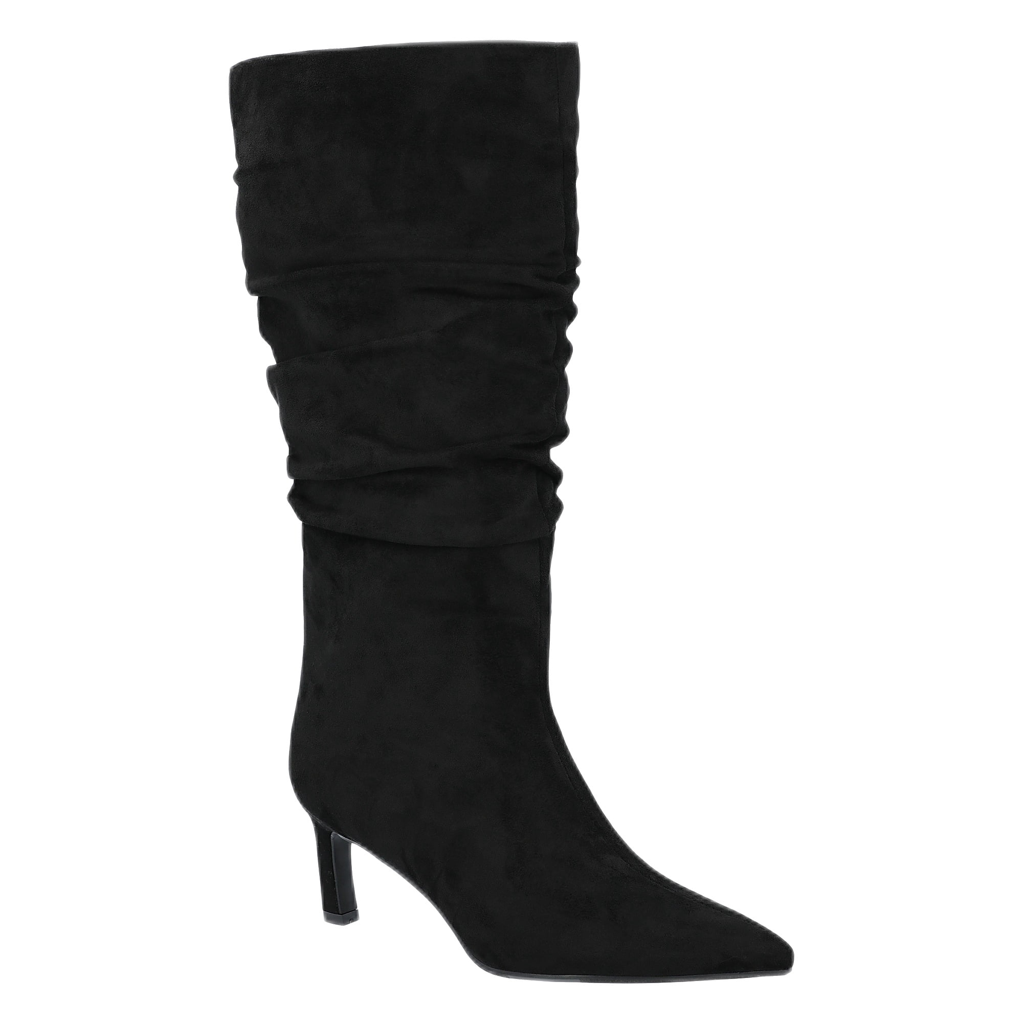Time and Tru Women's Faux Suede Slouch Boots with Kitten Heels, Wide Width Available