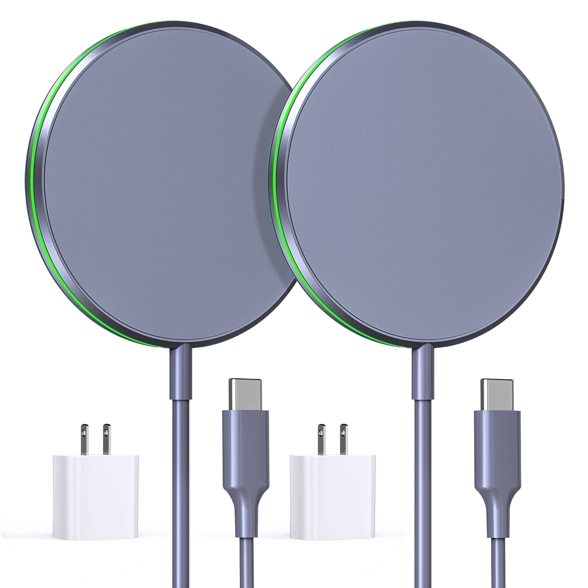 2 Pack 15W Magnetic Wireless Charger Mag-Safe Compatible with iPhone 17-12 Series & AirPods, 20W Adapter 6ft Cable Wireless Charging Pad