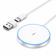 WTUHU 15W Magnetic Wireless Charger Pad, Compatible with iPhone 17/16/15/14/13/12 Series and AirPods Pro 3/2, USB-A/USB-C Dual Input, 4 ft Cable White