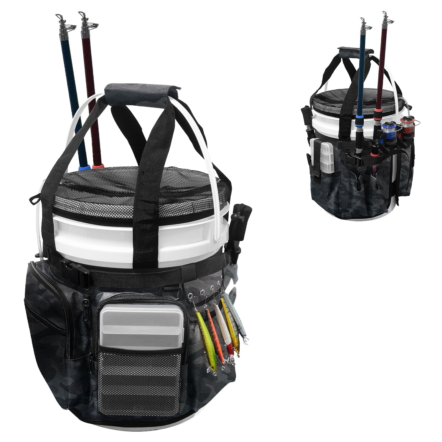 WTVIDAS Fishing Bucket Organizer, Multi-Pockets, Rod and Pliers Holder,  Fits 5-Gallon Buckets - Walmart.com