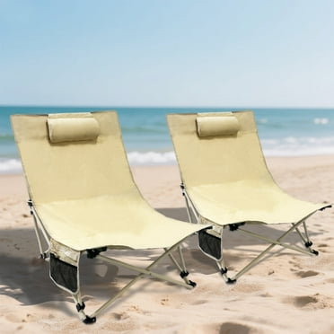 WTVIDAS Oversized Backpack Beach Chairs 2 Pack with 4 Position Lay Flat Portable Low Camping Chairs with Headrest&Side Pocket Folding Reclining Chairs for Beach Lawn Outdoor