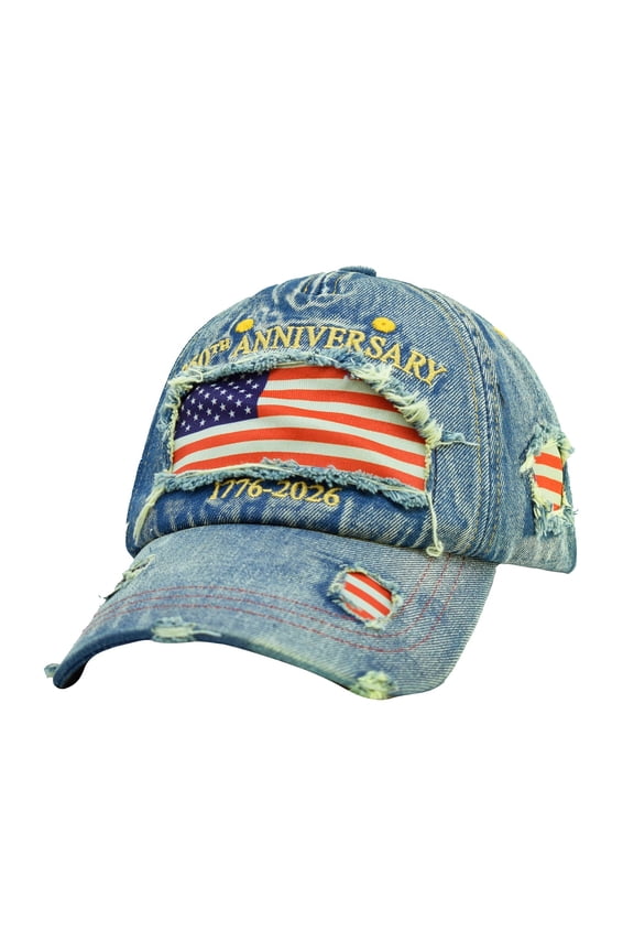 250Th Us Anniversary Distressed Denim Hat 1776–2026 Embroidered Patriotic Baseball Cap Adjustable Metal Buckle Retro Visors Vintage Denim Baseball Hat for Men and Women Blue One Size