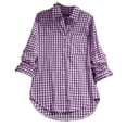 thumbnail image 1 of WTXUE 3/4 Length Sleeve Womens Tops Button Down Shirts Cotton Long Blouses for Women Dressy Casual Plaid Lapel Collared Shirts Cardigans Blouses Dressy Casual Fitted Blouses Tops Casual Purple M, 1 of 4