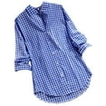 thumbnail image 1 of WTXUE 3/4 Length Sleeve Womens Tops Button Down Shirts Cotton Long Blouses for Women Dressy Casual Plaid Lapel Collared Shirts Cardigans Plus Size Tops Shirts Casual Womens Summer Tops Trendy Blue L, 1 of 4