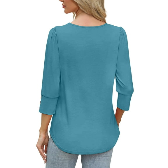 WTXUE 3/4 Sleeve Tops and Blouses Cotton Shirts Crew Neck Puff Sleeve Vacation Tops Plus Size Blouses for Women Dressy Casual Fitted Blouses Lightweight Tops Casual Tops Green Xl