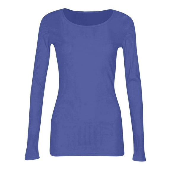 WTXUE Base Layers Base Layer Women Cold Weather Going Out Tops For Women Fall Long Sleeve Lightweight Tops Ribbed Crew Neck Shirts Winter Trendy Travel Clothes, RoyalBlue Medium