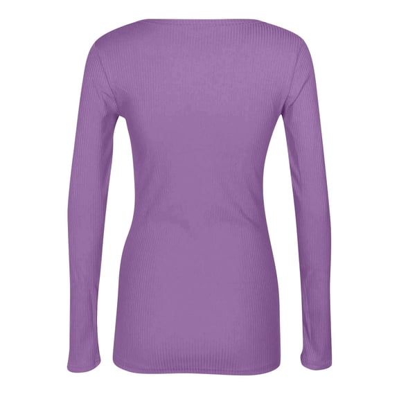 WTXUE Base Layers Base Layer Women Cold Weather Going Out Tops For Women Fall Long Sleeve Lightweight Tops Ribbed Crew Neck Shirts Winter Trendy Travel Clothes, Purple L