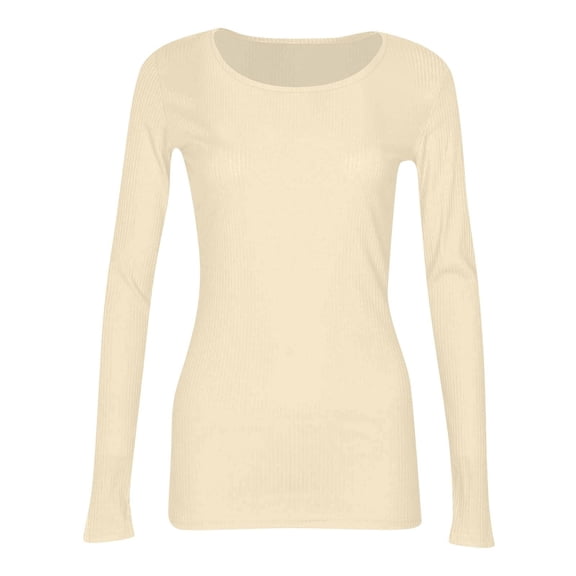WTXUE Base Layers Base Layer Women Cold Weather Going Out Tops For Women Fall Long Sleeve Lightweight Tops Ribbed Crew Neck Shirts Winter Trendy Travel Clothes, Nude Small