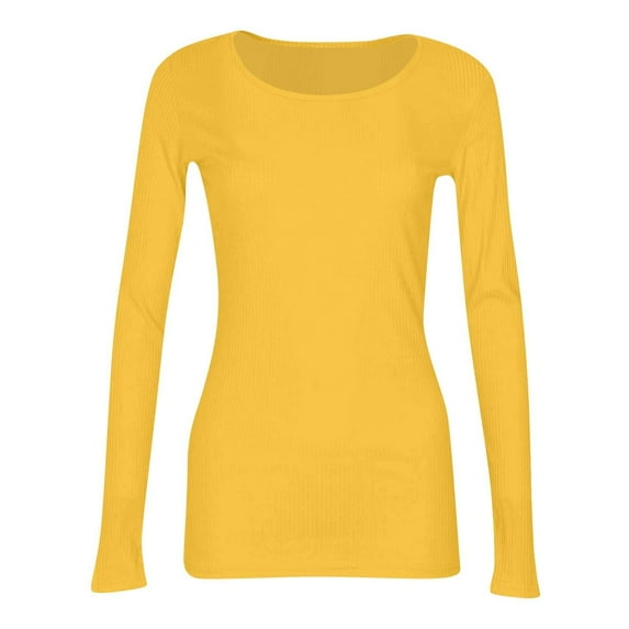 WTXUE Base Layers Base Layer Women Cold Weather Going Out Tops For Women Fall Long Sleeve Lightweight Tops Ribbed Crew Neck Shirts Winter Trendy Travel Clothes, Yellow XX-Large