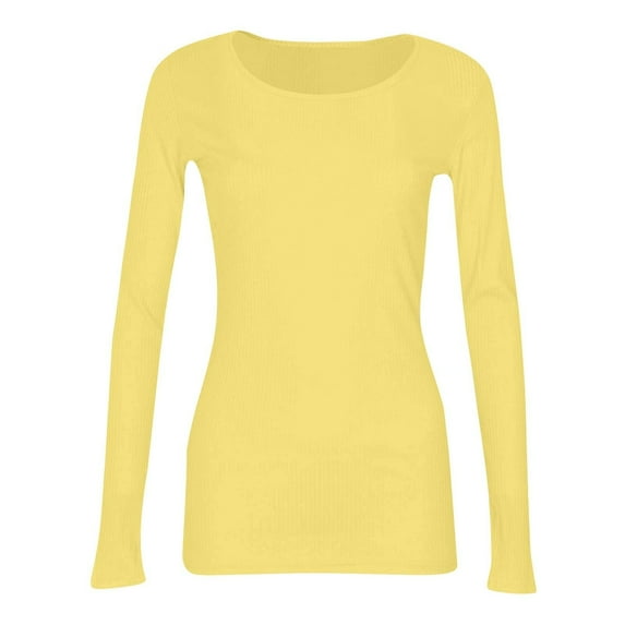 WTXUE Base Layers Base Layer Women Cold Weather Going Out Tops For Women Fall Long Sleeve Lightweight Tops Ribbed Crew Neck Shirts Winter Trendy Travel Clothes, Lemonchiffon X-Large
